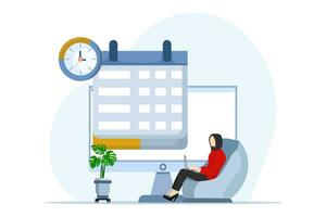 Planning schedule concept. characters make work planning, business and organizational tasks, fill out checklists, make schedules using a calendar. White background flat vector illustration.