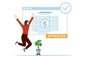 Credit approval concept. Characters with good credit scores receive loan approval. personal finance. Flat vector illustration on white background.