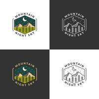 Mountain adventure outdoor badge vector illustration with monoline or line art style