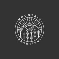 Mountain adventure outdoor badge vector illustration with monoline or line art style