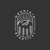 Mountain adventure outdoor badge vector illustration with monoline or line art style