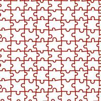 A hand-drawn puzzle pattern with a red outline. Seamless mosaic texture on a white background. An assembled puzzle for Valentine's Day. Flat doodle texture for printing on textiles and paper vector