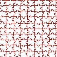 un dibujado a mano rompecabezas modelo con un rojo describir. sin costura mosaico textura en un blanco antecedentes. un ensamblado rompecabezas para San Valentín día. plano garabatear textura para impresión en textiles y papel vector