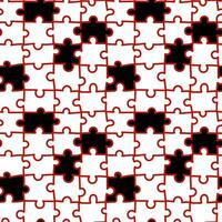 Colored mosaic pattern. Seamless in the form of red puzzle lines with missing black parts. Printing on decorative elements, clothing, wrapping paper. Collect the puzzle, fill in the blanks vector