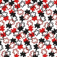 Abstract background with colored puzzle elements, smooth repeating pattern. Red black white colors. Valentine's Day. Collect, search, build. Matching puzzles are scattered randomly vector