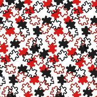 Abstract background with colored puzzle elements, smooth repeating pattern. Red black white colors. Valentine's Day. Collect, search, build. Matching puzzles are scattered randomly vector