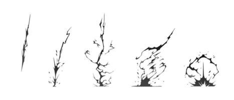 Lightning strike bolt silhouettes sequence vector illustration.