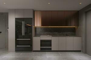 Simplistic modern kitchen interior of modern technology. photo