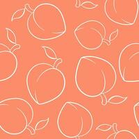 Peach or apricot seamless pattern in line art style. Summer tropical endless design for label, fabric, packaging. Vector illustration on a peach background.