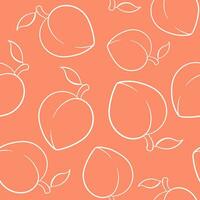 Peach or apricot seamless pattern in line art style. Summer tropical endless design for label, fabric, packaging. Vector illustration on a peach background.