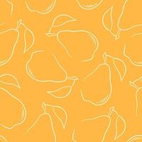 Pear seamless pattern in line art style. Design for fabrics, invitations, blog, post, social media, book covers, wrapping paper. Vector illustration in a yellow background.