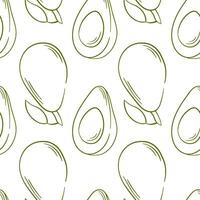 Avocado seamless pattern in line art style. Design for textile, package, wrapping paper. Vector illustration on a white background.