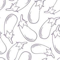Eggplant line art seamless pattern. Vector illustration on a white background.