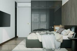 Venture into a minimalist bedroom that champions solitude and rest. photo