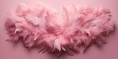 AI generated Light pink feathers on a pink background. Celebration of Valentine's Day. Cupid. Generated by artificial intelligence. photo