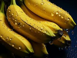 Fresco sano y orgánico bananas con gotas de agua. cerca arriba. generativo ai. foto
