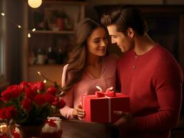 The couple commemorates Valentine's Day by exchanging gifts. photo