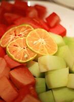 A Delightful Variety of Fresh Melon, Watermelon and Papaya Slices for an Alluring Fresh Delight photo