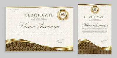 Certificate design with Arabic pattern. luxury gold color silhouette vector