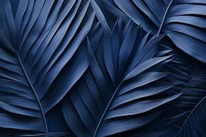 AI generated Blue tropical palm trees on a dark background. Generated by artificial intelligence. photo