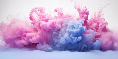 AI generated Pink-blue fluffy pastel ink smoke on a white background. Generated by artificial intelligence. photo