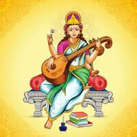 ilustración de diosa de sabiduría saraswati indio festival celebracion antecedentes vector