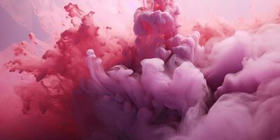 ai generado rosado morado mullido pastel tinta fumar en un rosado antecedentes. generado por artificial inteligencia. foto