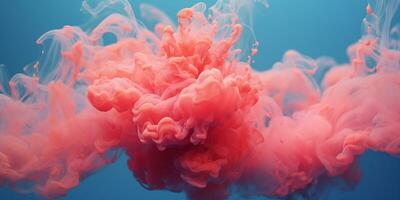 ai generado coral mullido pastel tinta fumar en un azul antecedentes. generado por artificial inteligencia. foto