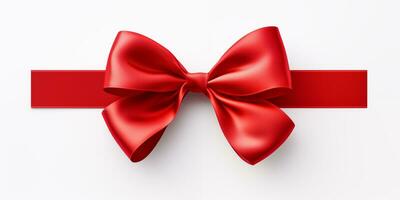 AI generated A red ribbon with a bow on a white background. Valentine's Day celebration. Xmas. A present. Generated by artificial intelligence. photo