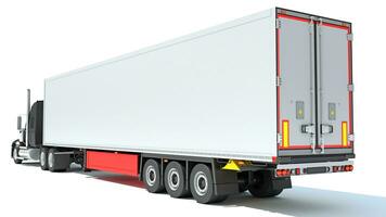 Truck with Refrigerator Trailer 3D rendering on white background photo