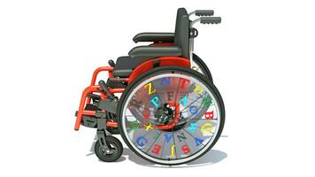 niños silla de ruedas médico equipo 3d representación en blanco antecedentes foto