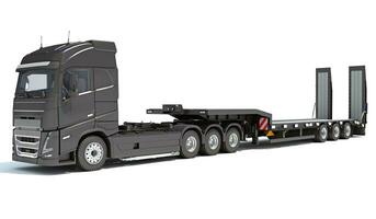 Truck with flatbed trailer 3D rendering on white background photo