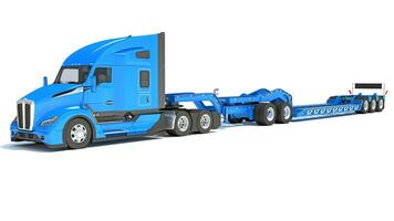 Truck with flatbed trailer 3D rendering on white background photo