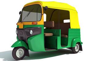 Auto Rickshaw Bajaj TukTuk 3D rendering on white background photo