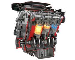 Cutaway V6 Engine pistons and crankshaft Ignition on white background 3D rendering photo
