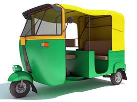 auto bicitaxi tuktuk 3d representación en blanco antecedentes foto