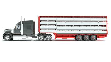 Truck with Animal Transporter Trailer 3D rendering on white background photo