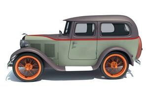 Old antique car 3D rendering on white background photo