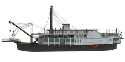 Paddle Steamer River Boat 3D rendering on white background photo