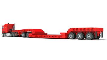 Semi Truck with Lowboy Platform Trailer 3D rendering on white background photo