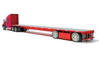 Red Truck with Flatbed Trailer 3D rendering on white background photo