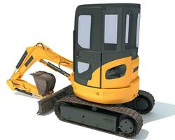 Mini Tracked Excavator 3D rendering on white background photo