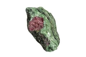 Macro of mineral stone ruby in rock on white background photo