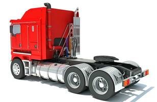 Red Semi Truck 3D rendering on white background photo