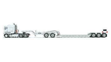 Truck with Lowboy Flatbed Trailer 3D rendering on white background photo