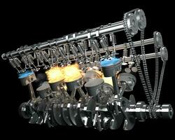 V12 Engine pistons Ignition on black background 3D rendering photo