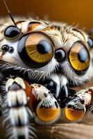 ai generado de cerca ver de un de araña ojos, capturar el fascinante y a menudo intrincado patrones ellos anexo, antecedentes imagen, generativo ai foto