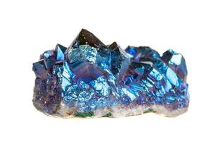 Macro mineral stone Titanium Quartz, Flame Aura Quartz on a white background photo