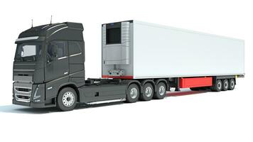 Truck with Refrigerator Trailer 3D rendering on white background photo