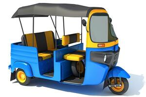 Mini Taxi Auto Rickshaw 3D rendering on white background photo